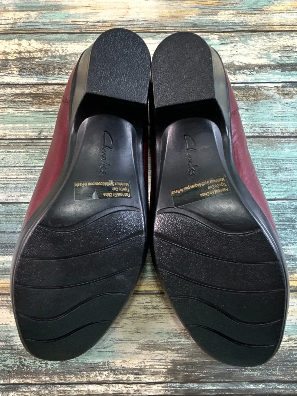 Clarks Mary Jane Pumps Womens Size 7.5M Burgundy Leather Slip On Shoes